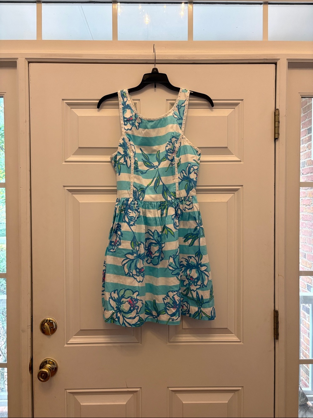 Lilly Pulitzer Aqua and White Floral Stripe Sundress